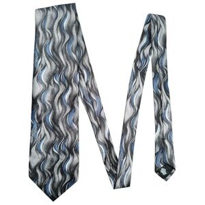 Puritan Men’s Tie Blue, Black, Grey, and White Abstract Wave Design Tie
